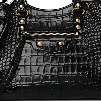 Balenciaga Shiny Supple Calfskin Crocodile Embossed Brass Hardware Neo Classic City Black 8 of 10