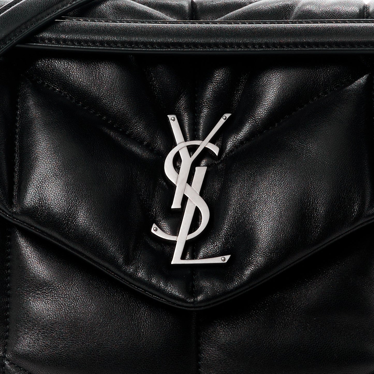Lambskin Quilted Medium Loulou Puffer Monogram Chain Satchel Black