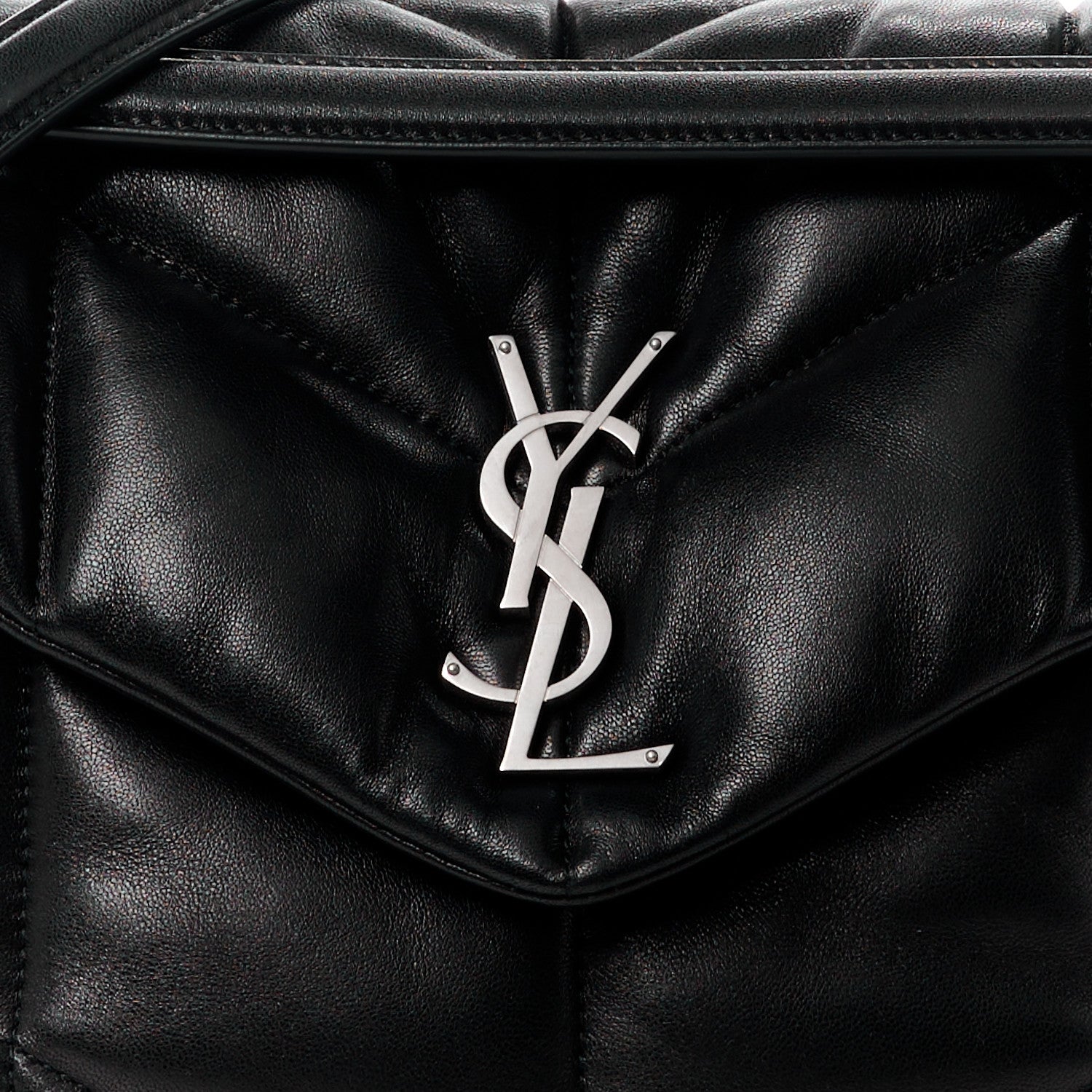 Saint Laurent Lambskin Quilted Medium Loulou Puffer Monogram Chain Satchel Black 9 of 11