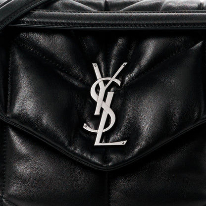 Saint Laurent Lambskin Quilted Medium Loulou Puffer Monogram Chain Satchel Black 9 of 11