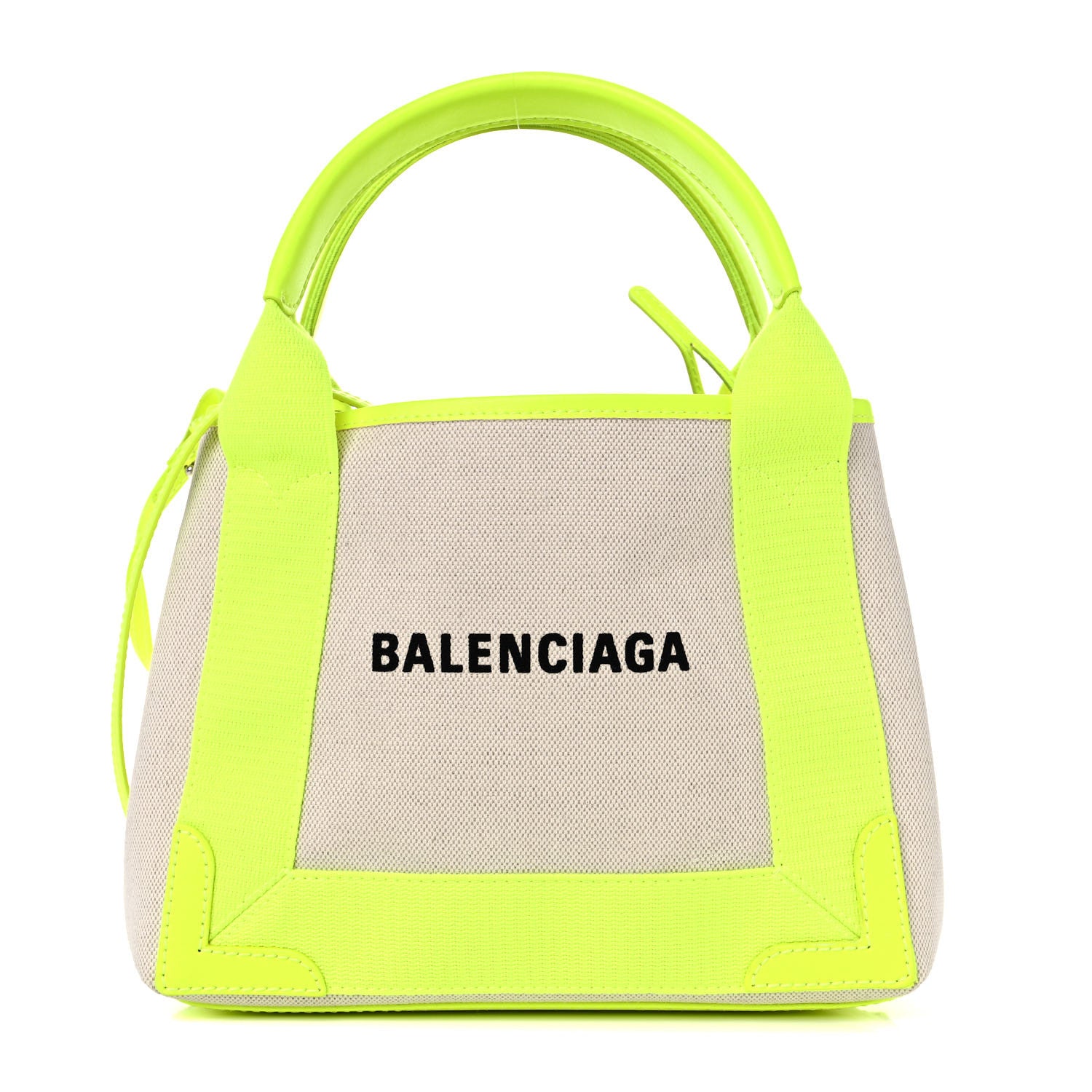 Balenciaga Cotton Canvas Satin Calfskin Navy Cabas XS Natural Fluo Yellow 3 of 17
