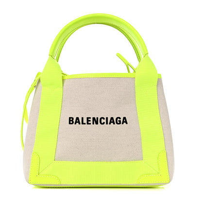 Balenciaga Cotton Canvas Satin Calfskin Navy Cabas XS Natural Fluo Yellow 3 of 17