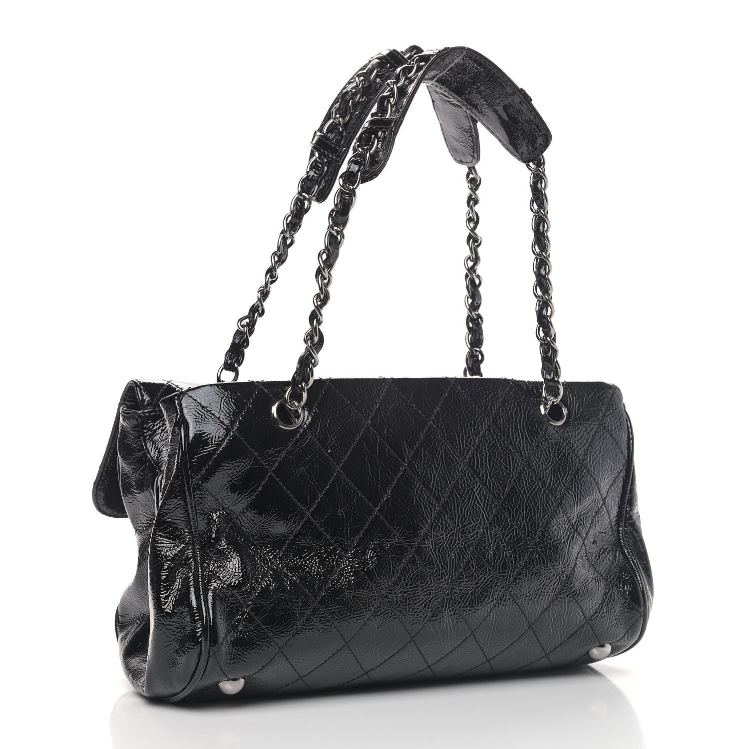 Chanel Distressed Patent Quilted Small Ritz Flap Bag Black 2 of 6