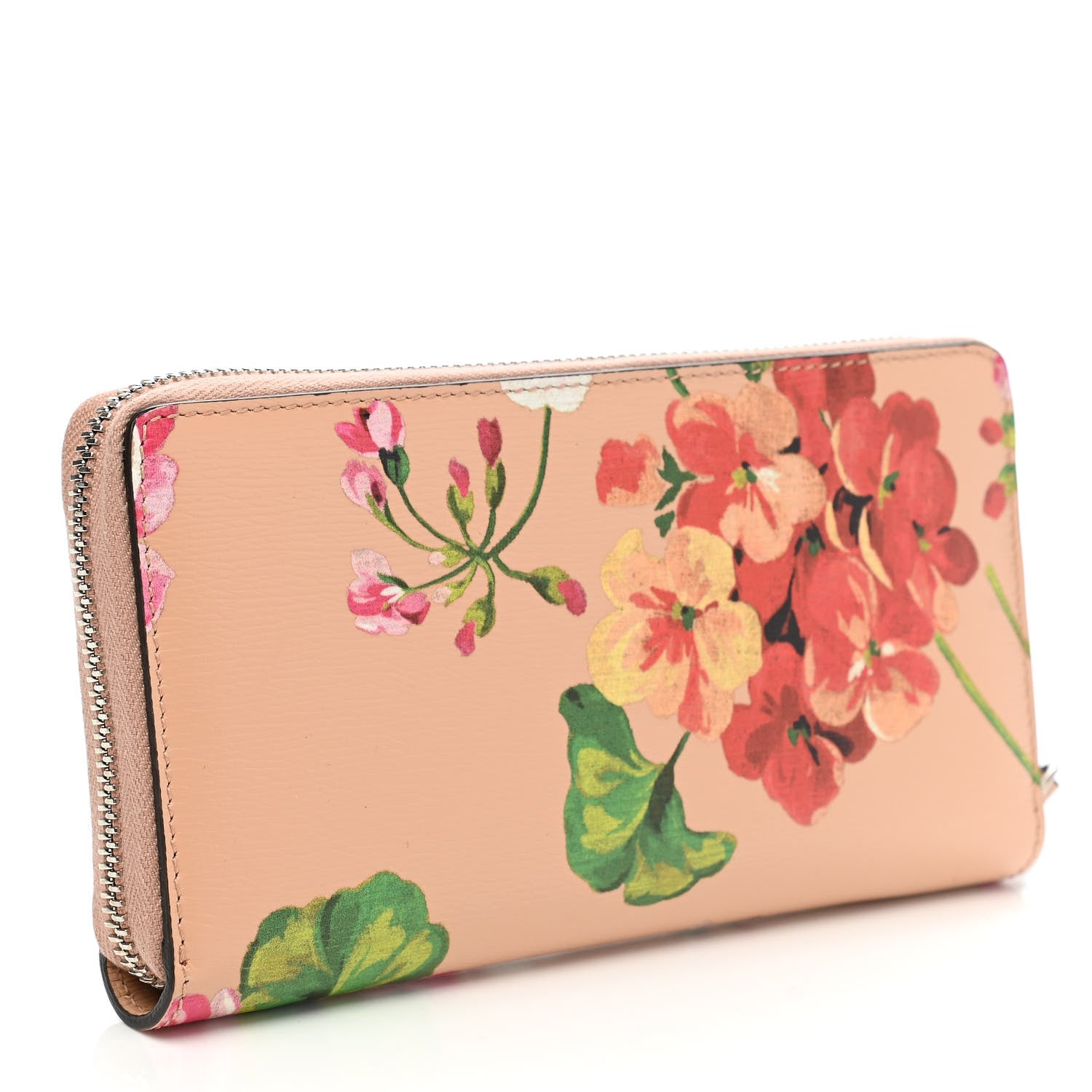 Gucci Shangai Calfskin Blooms Print Zip Around Wallet Pink Apricot Multicolor 3 of 7