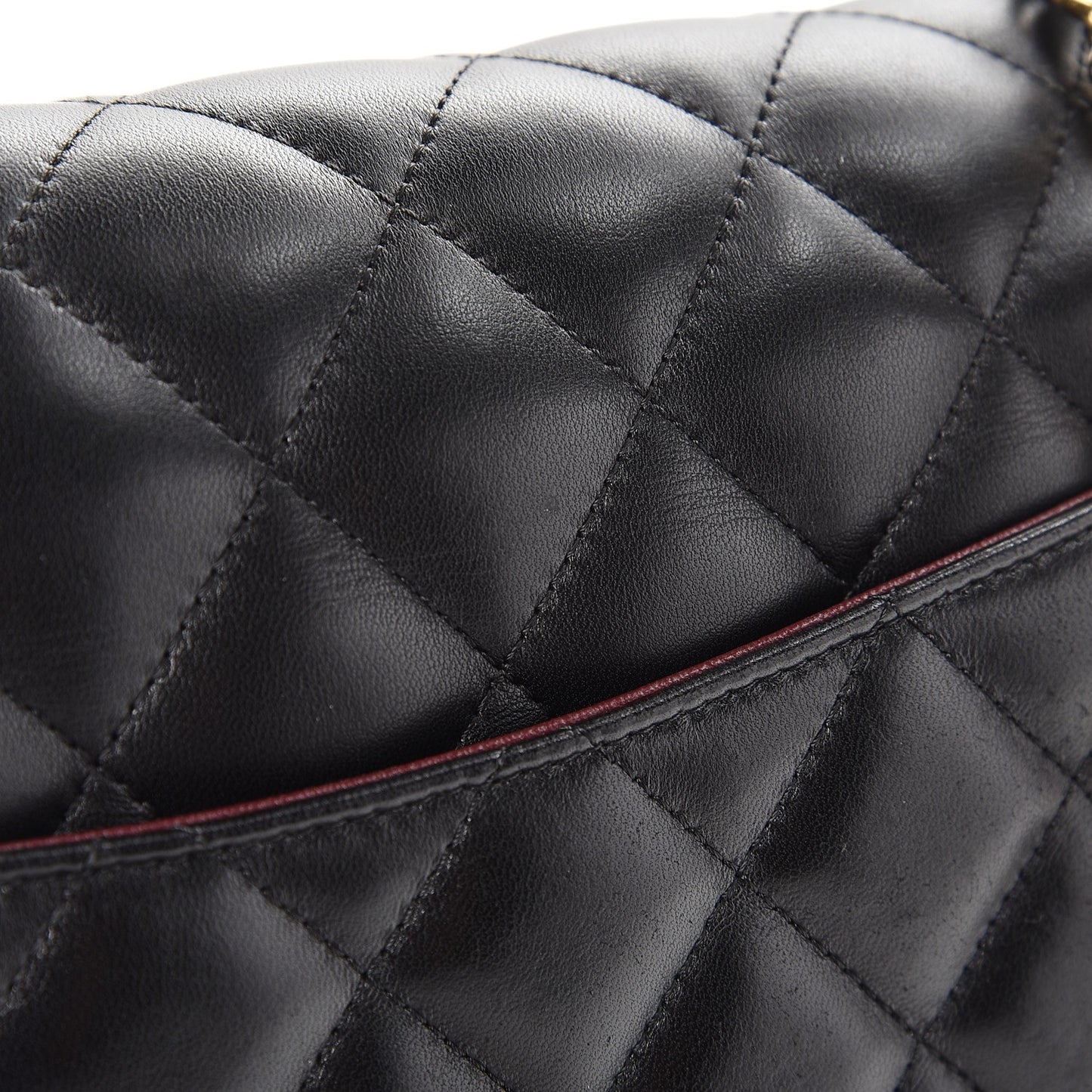 Lambskin Quilted Jumbo Double Flap Black