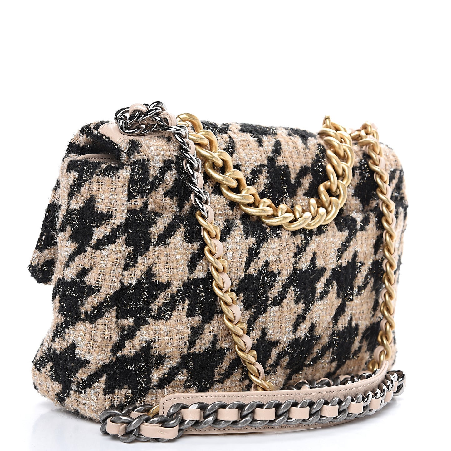 Tweed Quilted Medium 19 Flap Beige Black
