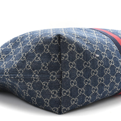 Gucci Denim GG Monogram Web Large Giglio Tote Blue 9 of 10