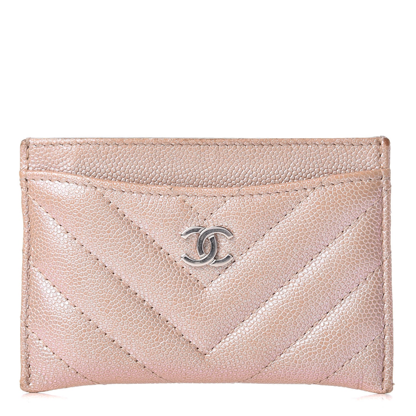 Metallic Caviar Chevron Quilted Card Holder Light Gold