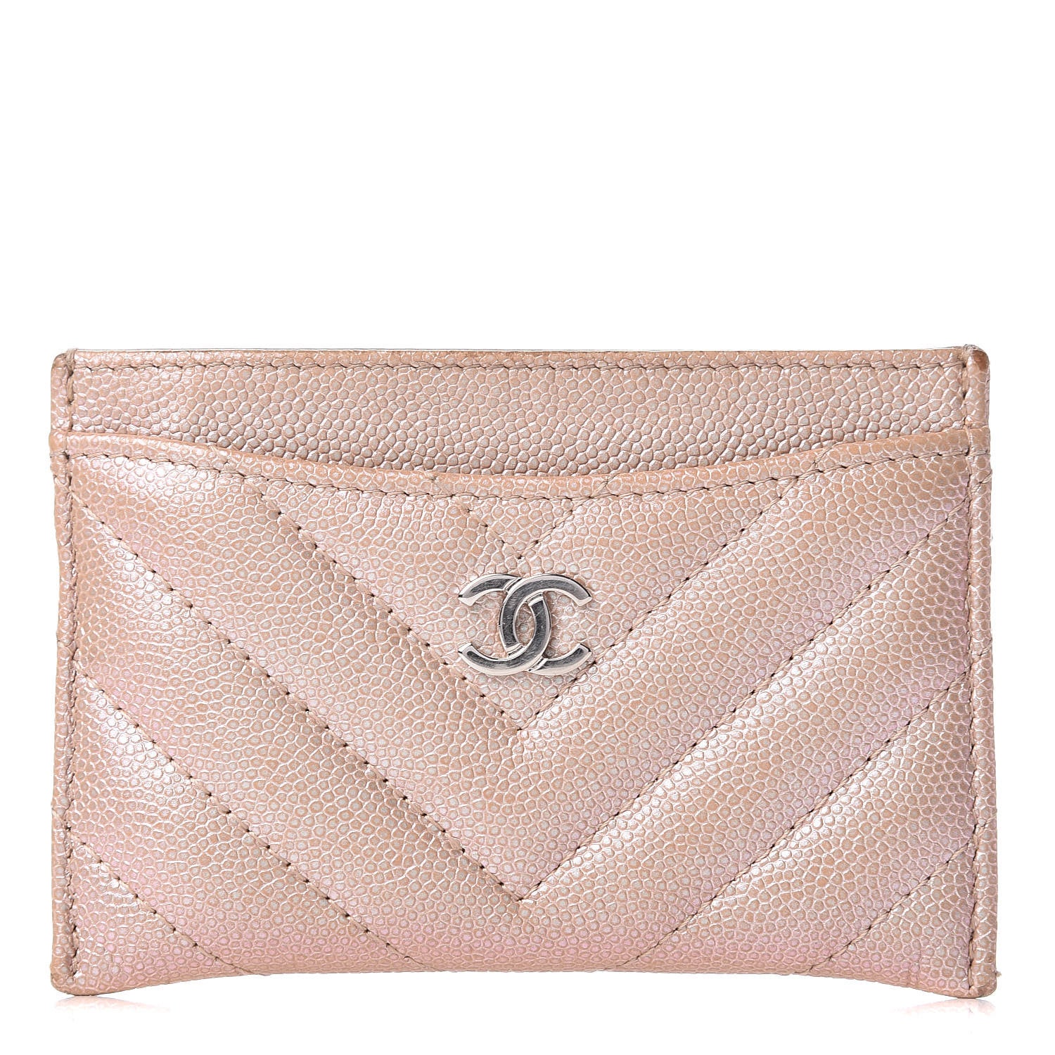 Chanel Metallic Caviar Chevron Quilted Card Holder Light Gold 1 of 9