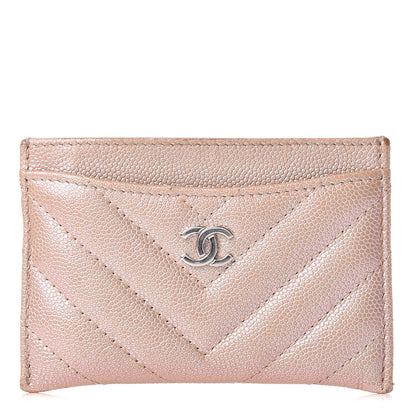 Chanel Metallic Caviar Chevron Quilted Card Holder Light Gold 1 of 9