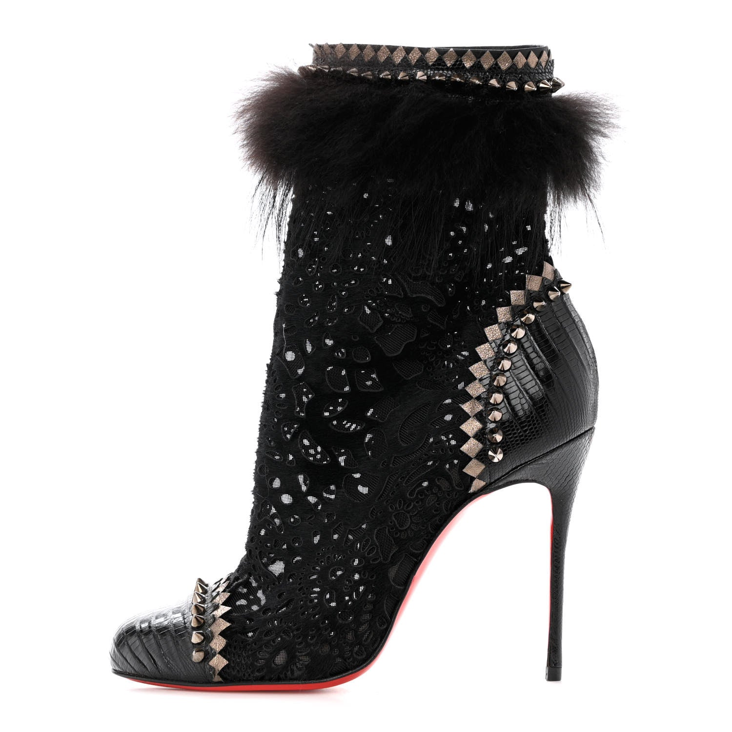 Christian Louboutin Lace Calf Hair Lizard Tootsie 100 Booties 39 Black Multicolor 1 of 7