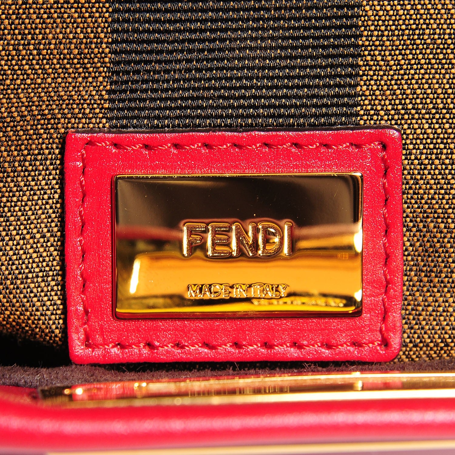 Fendi Vitello Morgan Fabric Jacquard Pequin Medium Peekaboo Iconic Satchel Mattone Tobacco Black 6 of 8