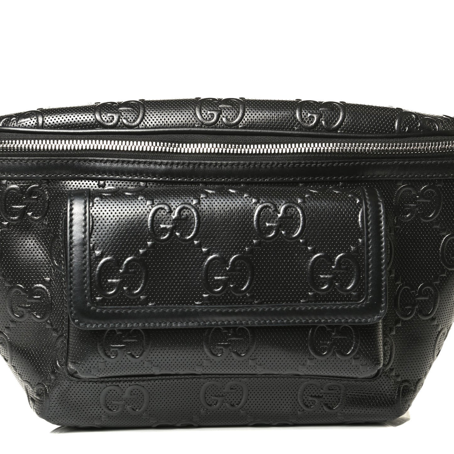 Calfskin GG Tennis Embossed Pocket Belt Bag Black