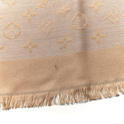 Louis Vuitton Silk Wool Monogram Denim Shawl Beige Rose 4 of 4