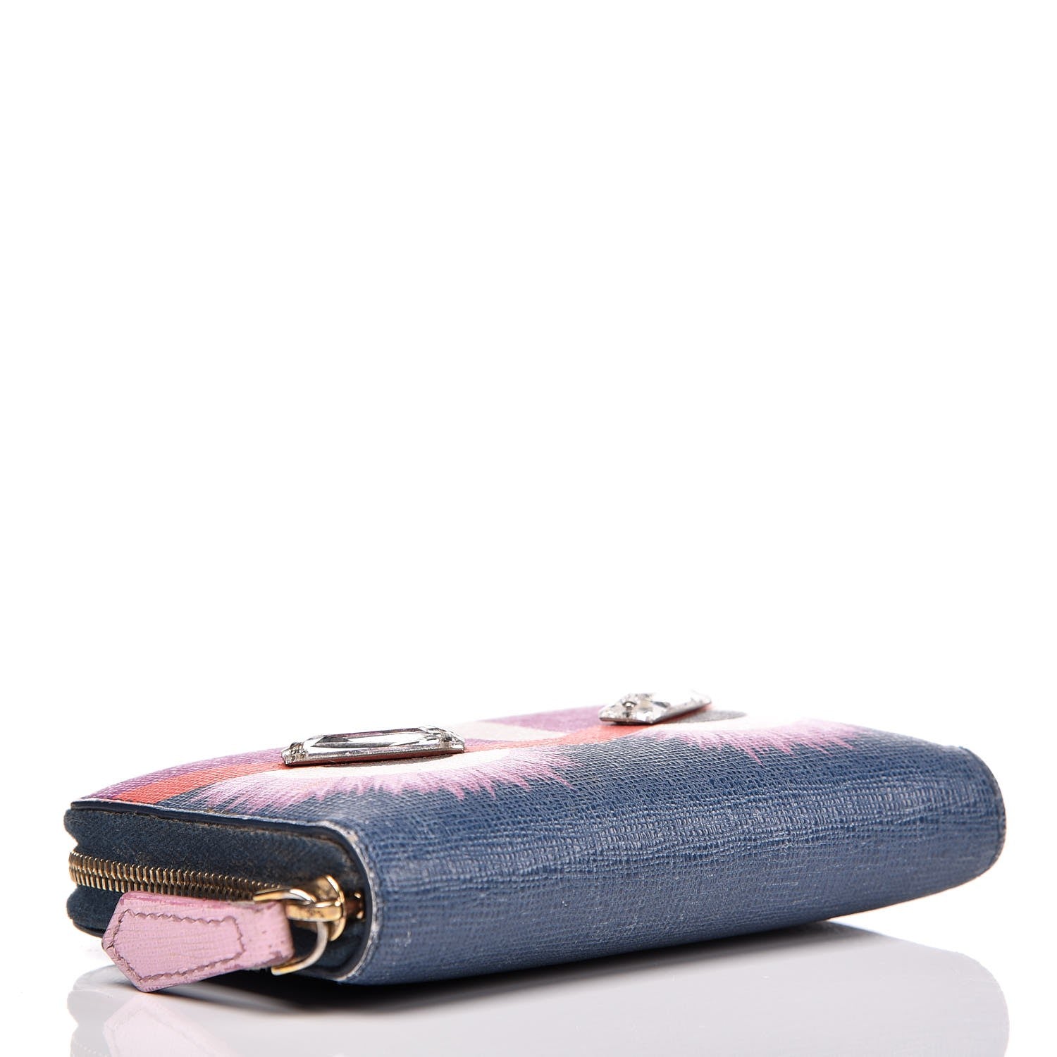 Fendi Vitello Elite Crystal Eye Monster Mini Zip Around Wallet Cobalt Lavender Pink 4 of 13