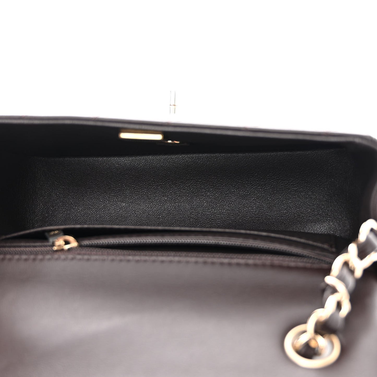 Lambskin Quilted Mini Rectangular Flap Dark Brown