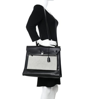 Hermes Toile H Berline Vache Hunter Herbag Zip 39 MM Black Ecru 2 of 11