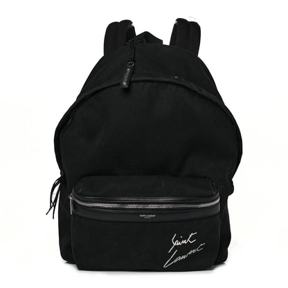 Saint Laurent Canvas Signature Embroidered City Backpack Black 1 of 12
