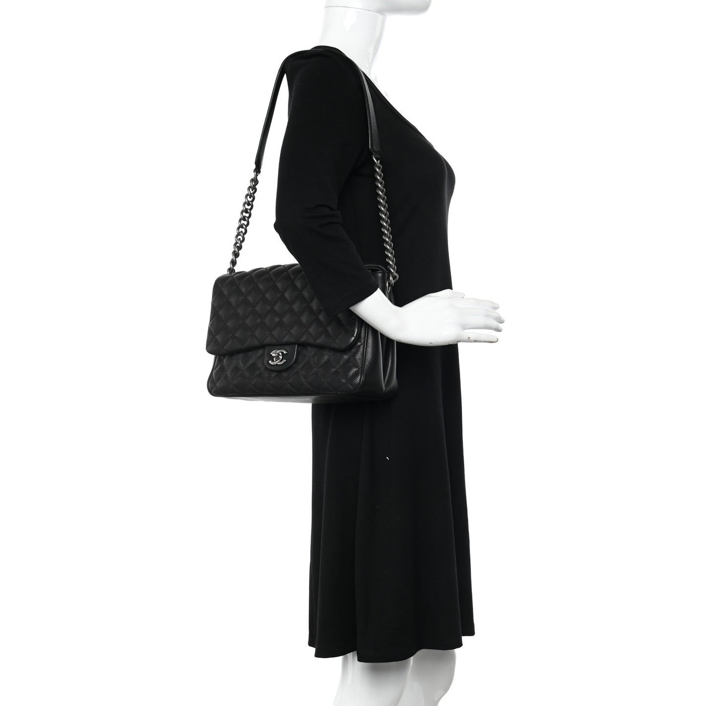Caviar Quilted Medium Rock In Rome Single Flap Black