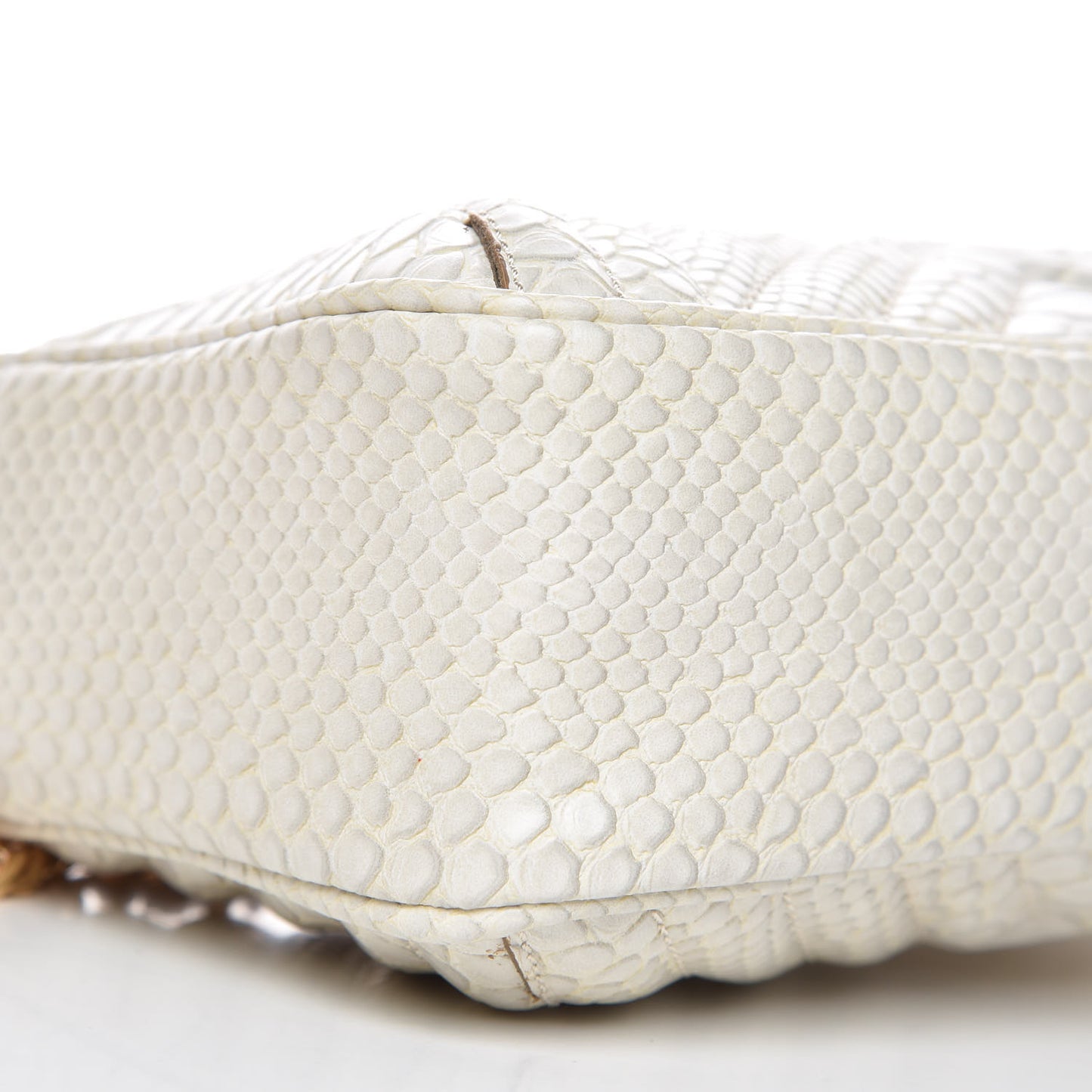 Snakeskin Effect Star Patch Shoulder Bag Ivory
