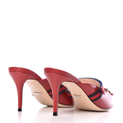 Gucci Malaga Kid Sylvie Web Cross Strap Mid-Heel Slides 38.5 Hibiscus Red 4 of 9