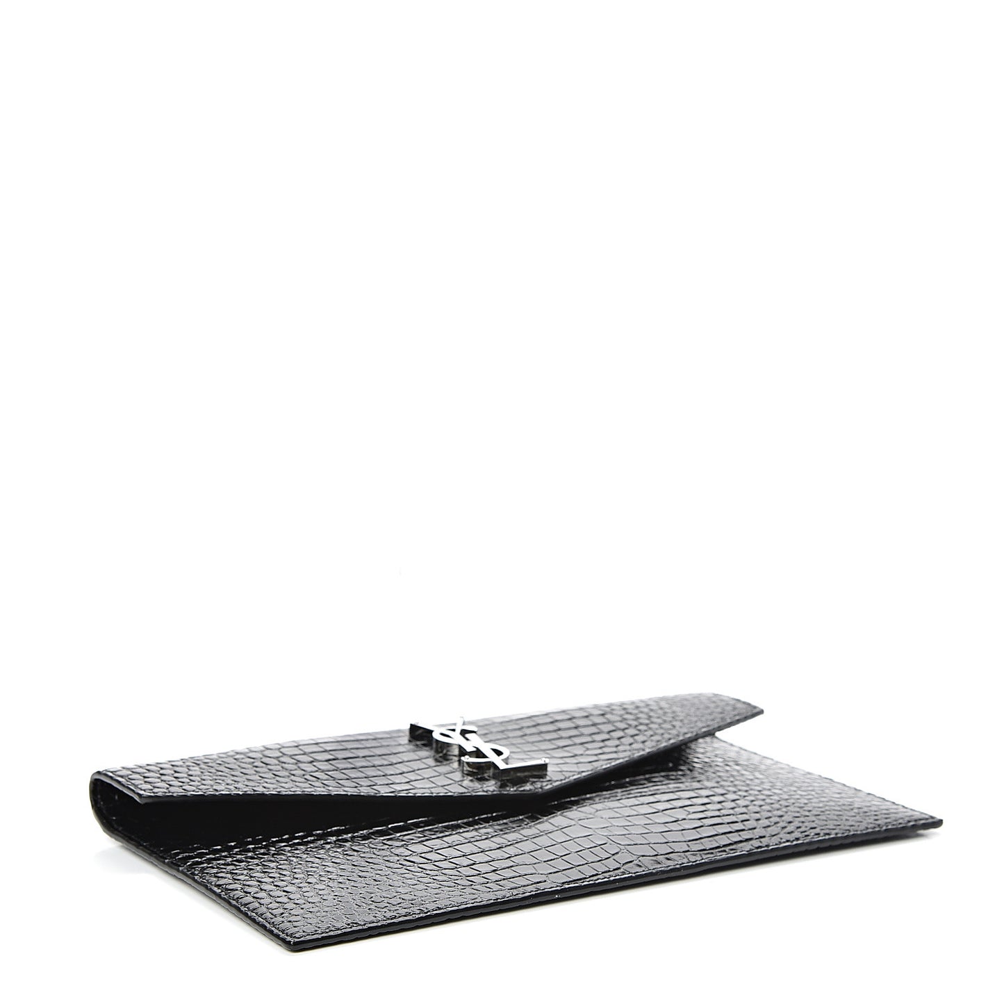 Calfskin Crocodile Embossed Uptown Monogram Clutch Black