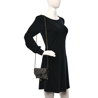 Christian Dior Oblique Saddle Chain Wallet Blue 2 of 12