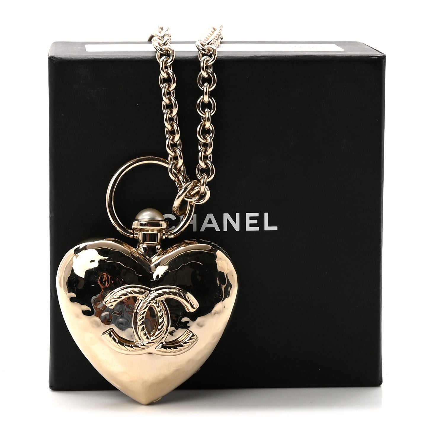 Metal CC Heart Locket Necklace Gold