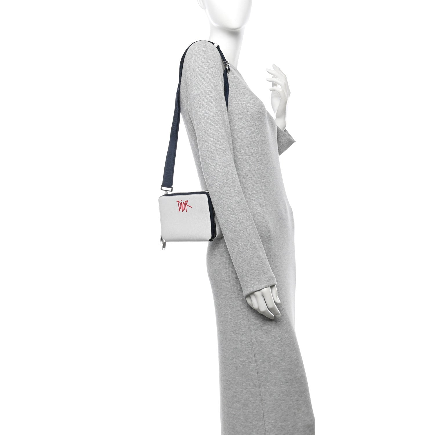Christian Dior X SHAWN STUSSY Grained Calfskin Double Zip Crossbody Pouch White 2 of 9