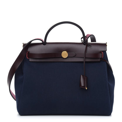 Hermes Toile Militaire Vache Hunter Herbag Zip Retourne 31 PM Rouge Sellier Bleu Marine 3 of 10