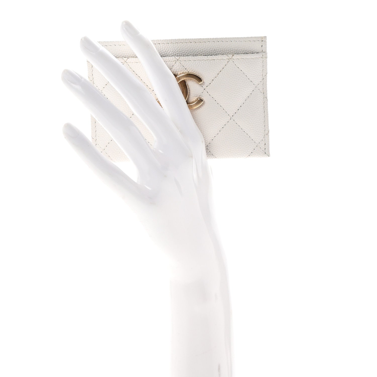 Chanel Caviar Metal Quilted Striated CC Card Holder White 2 of 8