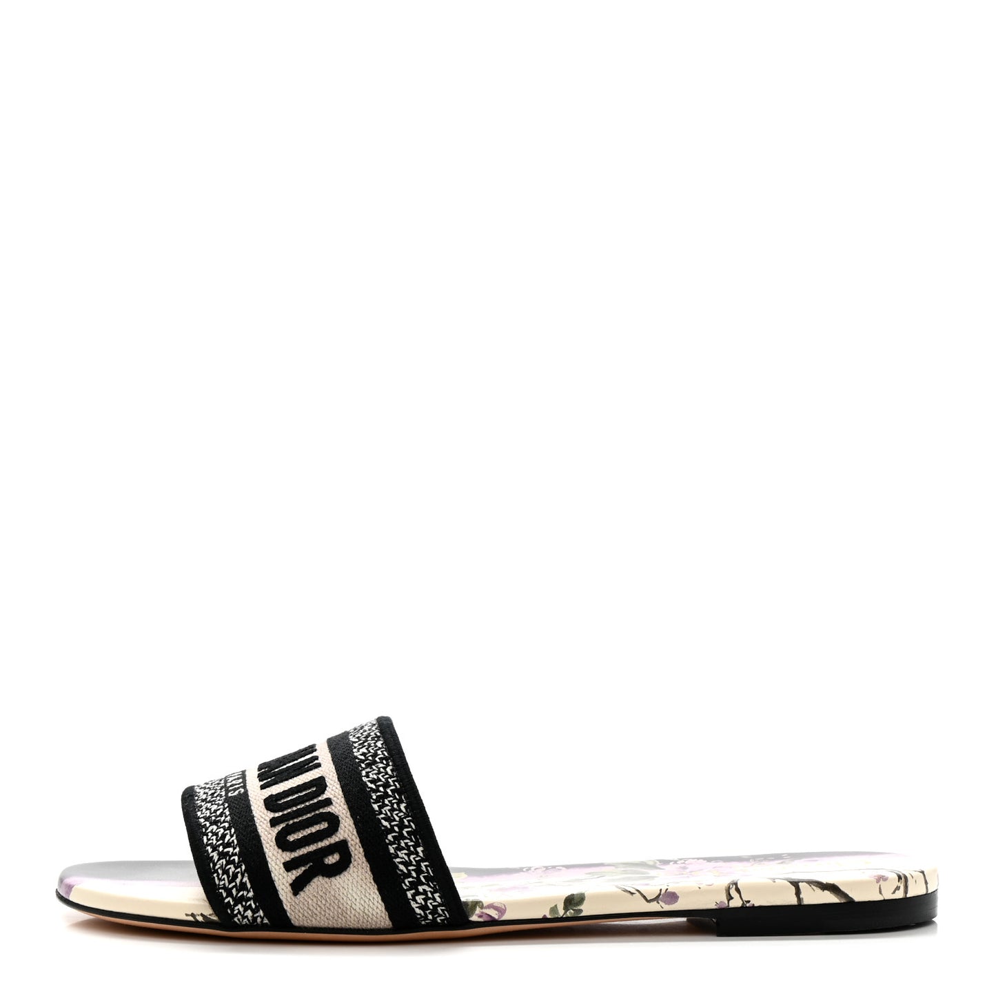 Canvas Pivoine Embroidered Dway Flat Slide Sandals 39.5 Off White Violet