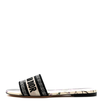 Christian Dior Canvas Pivoine Embroidered Dway Flat Slide Sandals 39.5 Off White Violet 1 of 10