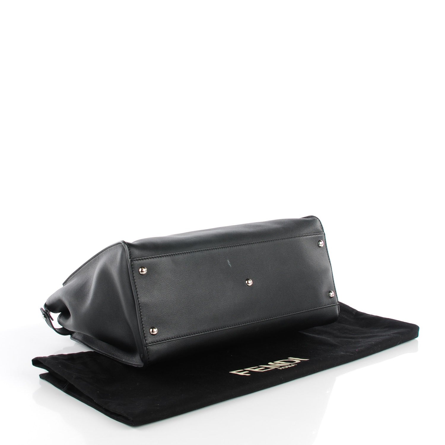 Fendi Vitello Dolce Shiny Nappa Large Peekaboo Iconic Satchel Black Camelia 4 of 11