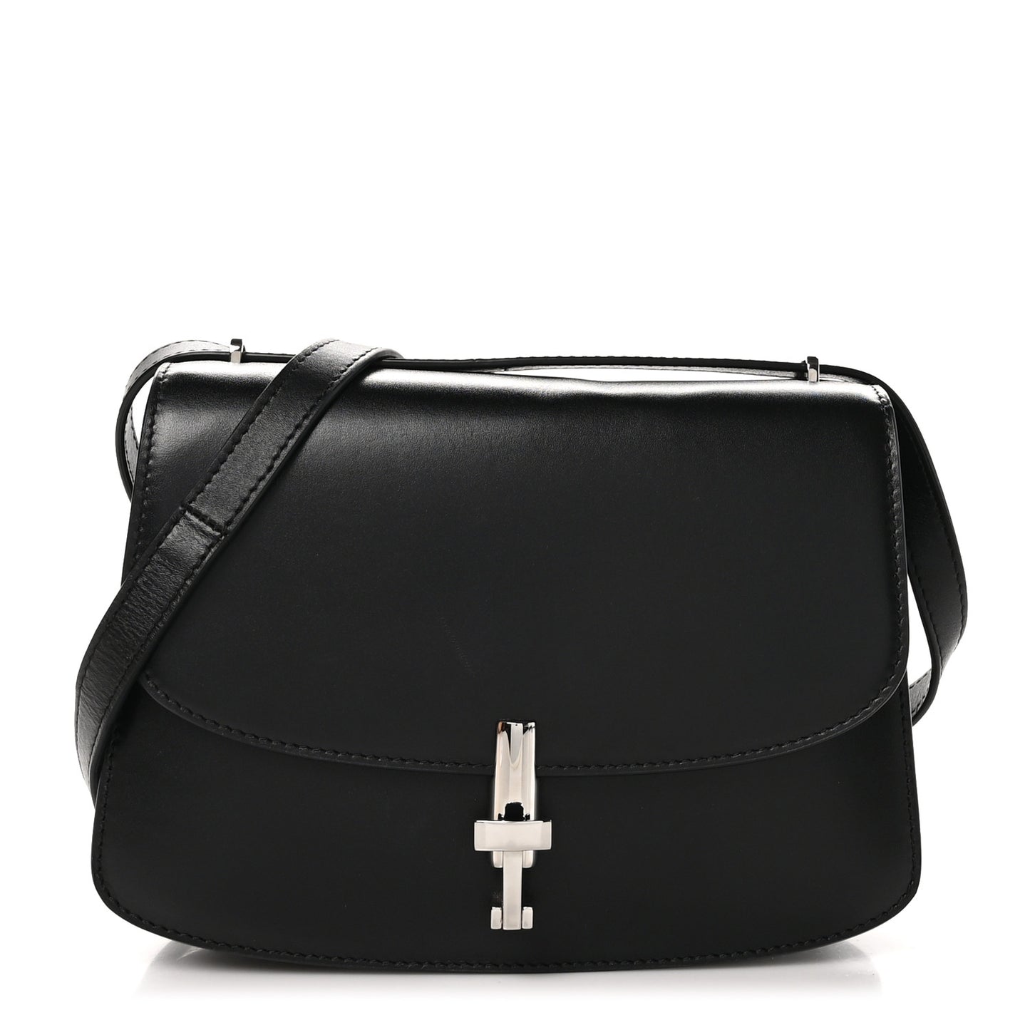 Polished Saddle Calfskin Sofia 8.75 Shoulder Bag Black