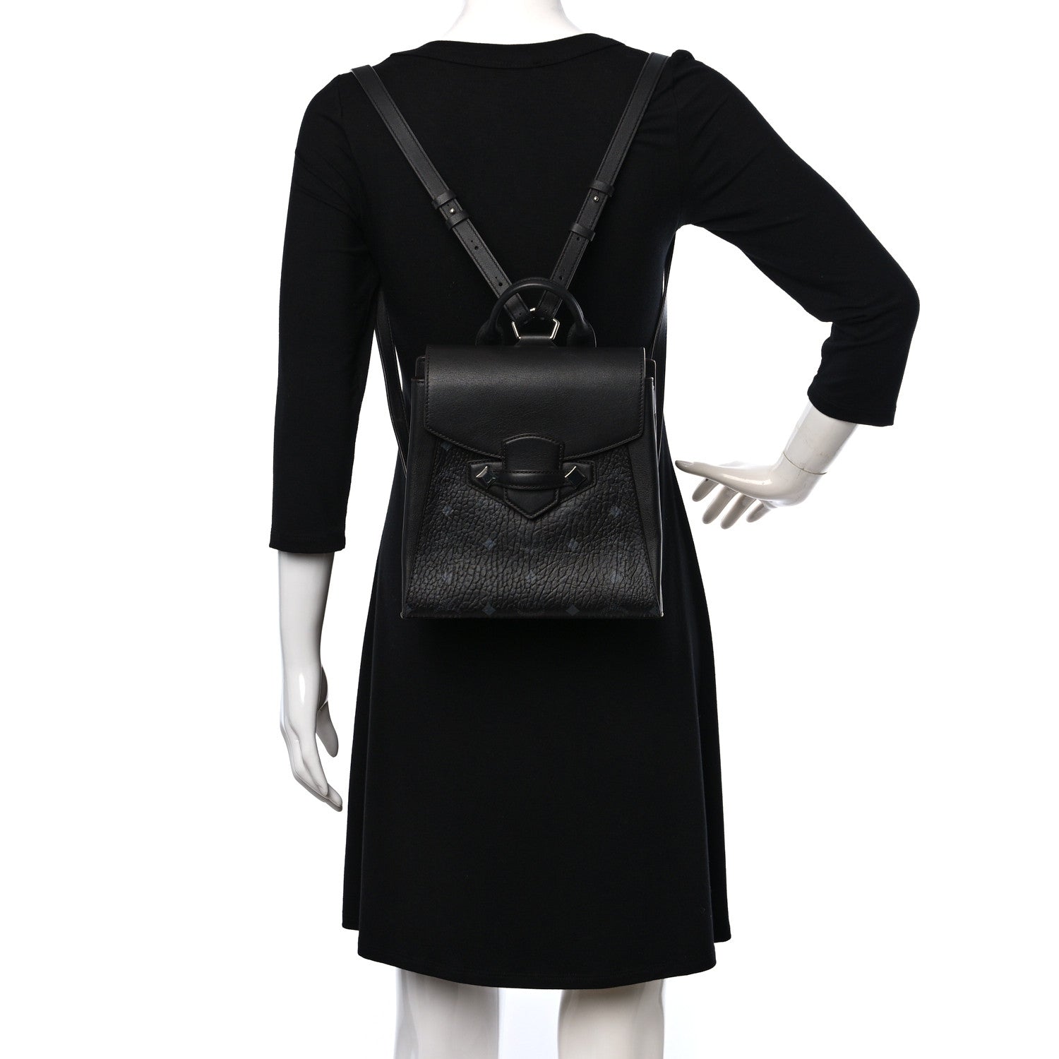 MCM Calfskin Ottoman Essential Visetos Small Backpack Black 2 of 8