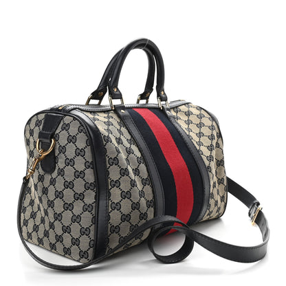 Gucci Monogram Selleria Calfskin Vintage Web Medium Boston Beige Blue 3 of 10