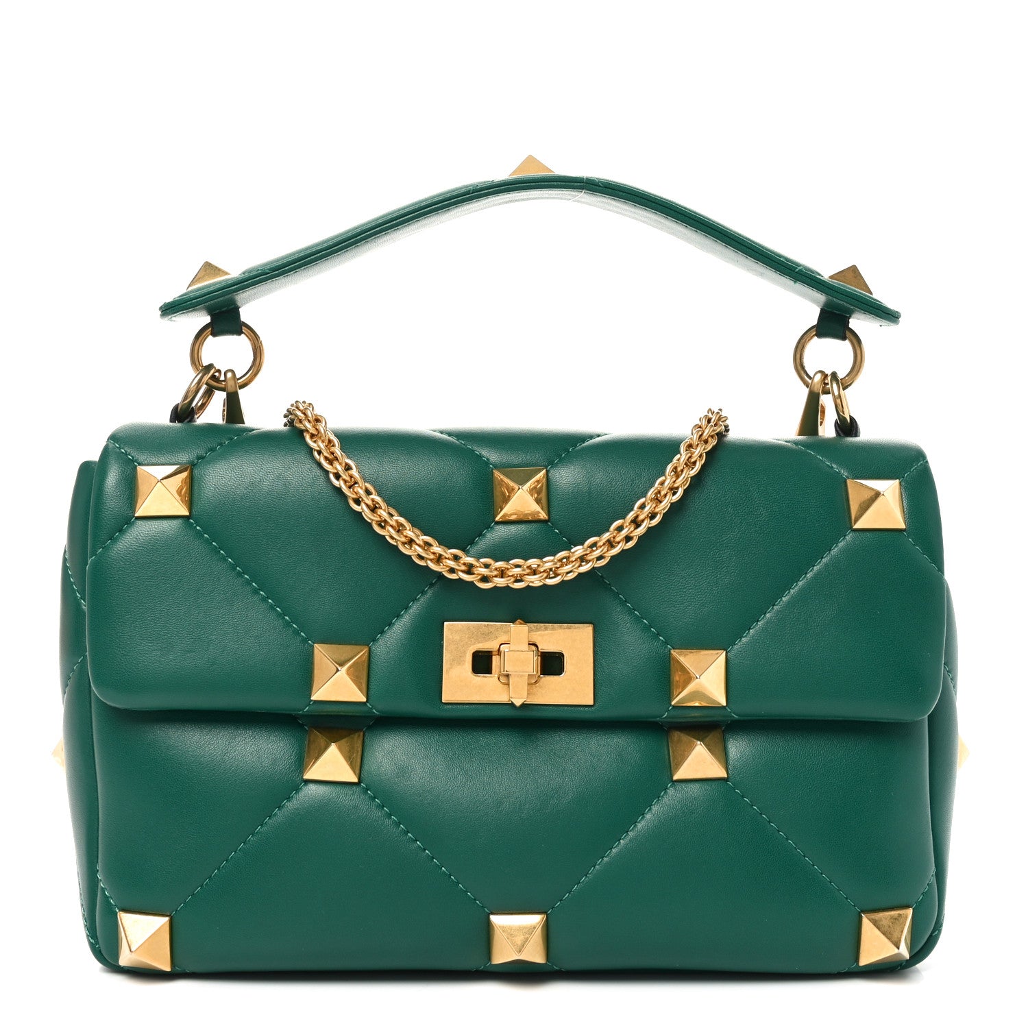 Valentino Garavani Nappa Large Roman Stud Shoulder Bag Jungle 1 of 9