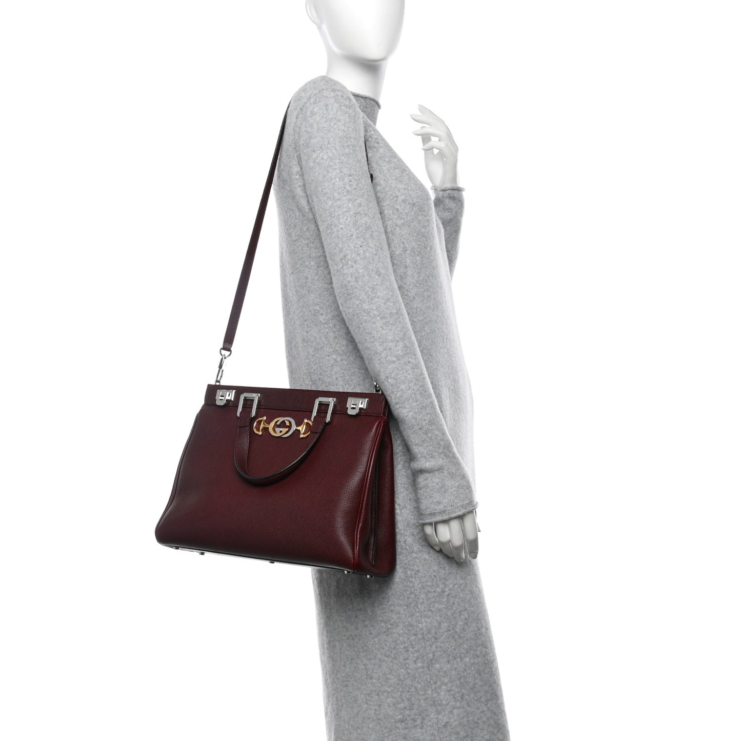 Grainy Calfskin Medium Zumi Top Handle Bag Vintage Bordeaux
