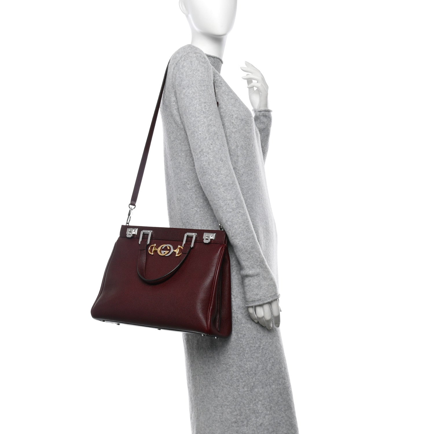 Gucci Grainy Calfskin Medium Zumi Top Handle Bag Vintage Bordeaux 2 of 12