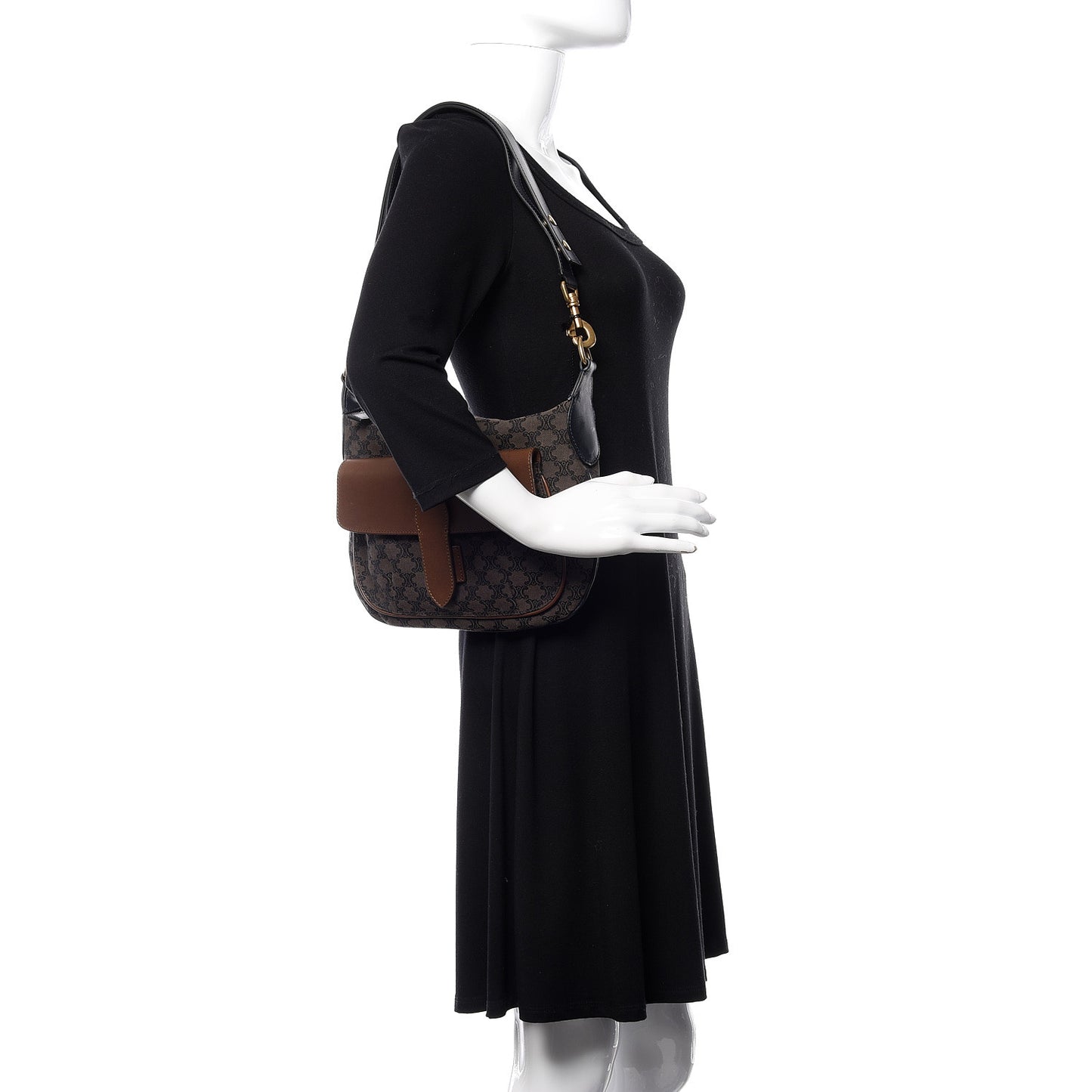 Smooth Calfskin Canvas Triomphe Shoulder Bag Tobacco