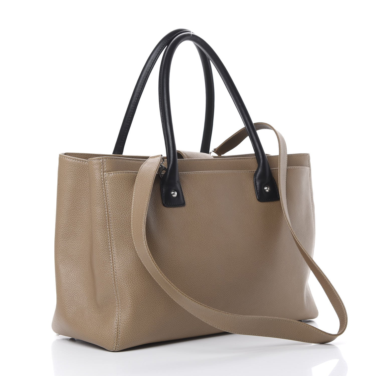 Chanel Calfskin Cerf Executive Shopper Tote Beige Black 2 of 14