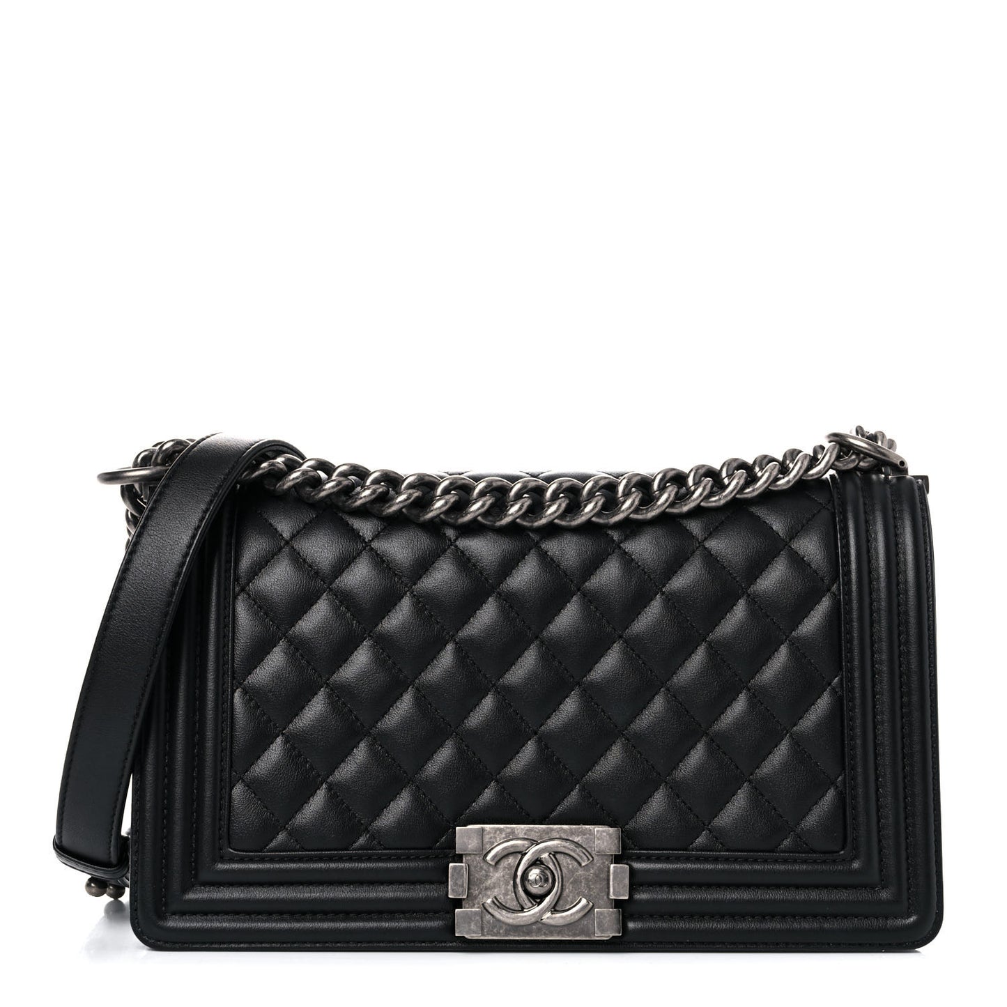 Calfskin Quilted Medium Boy Flap Black