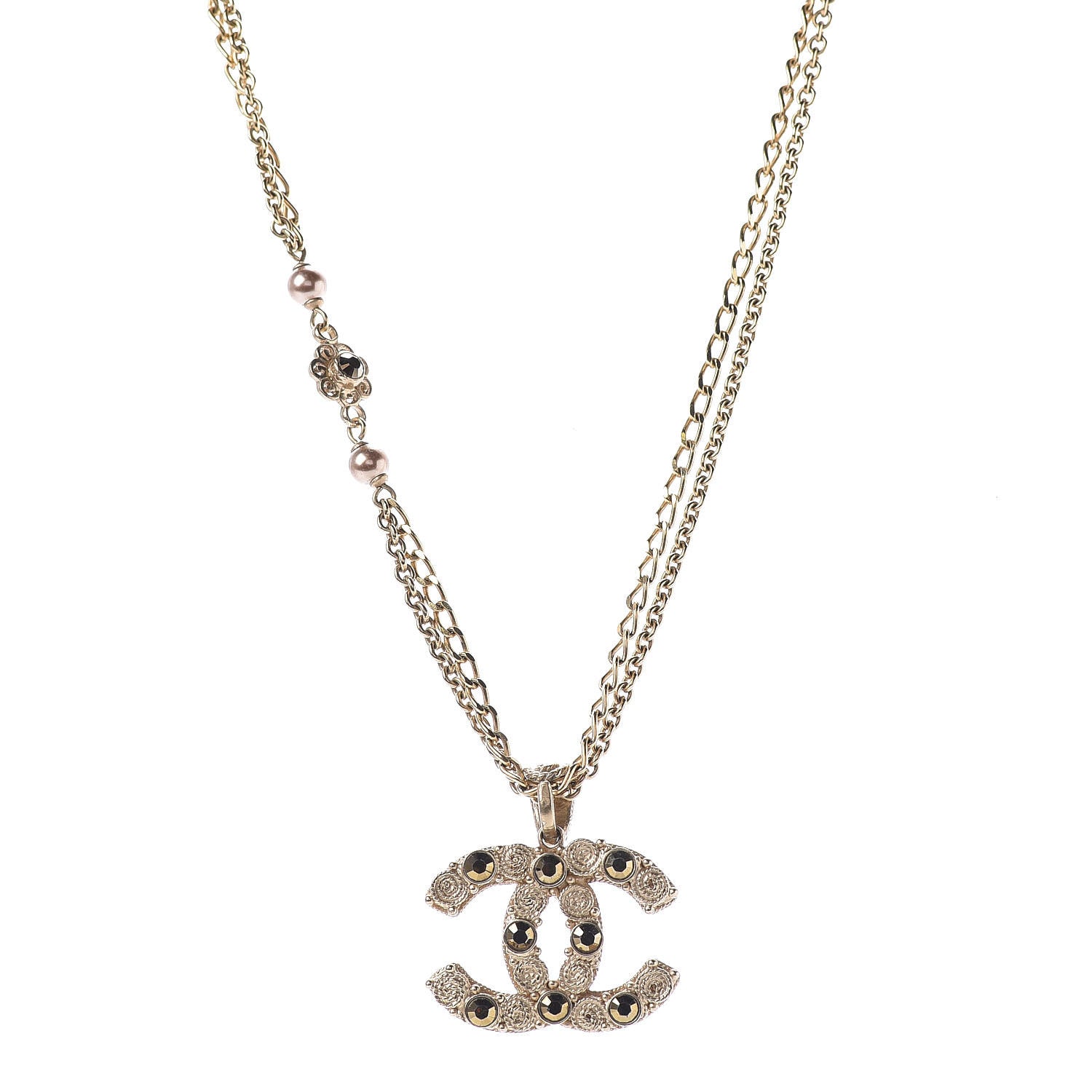 Chanel Crystal Pearl CC Chain Short Necklace Gold 1 of 6