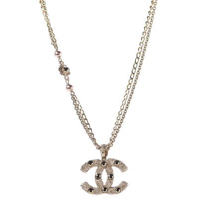 Chanel Crystal Pearl CC Chain Short Necklace Gold 1 of 6
