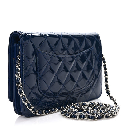 Chanel Patent Calfskin Quilted Reissue Wallet On Chain WOC Dark Navy Blue 3 of 8