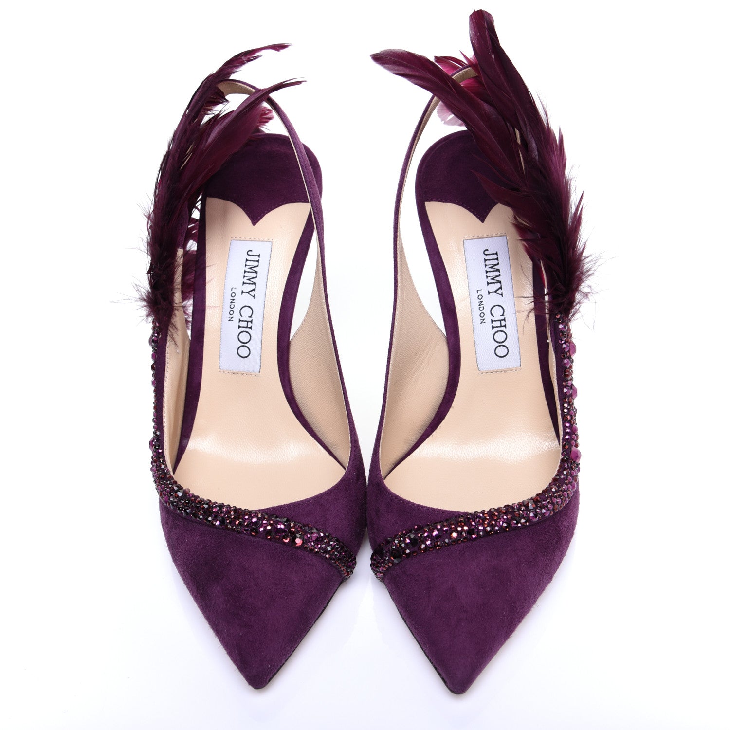 Jimmy Choo Suede Crystal Feather Tacey 100 Pumps 37 Grape 6 of 10