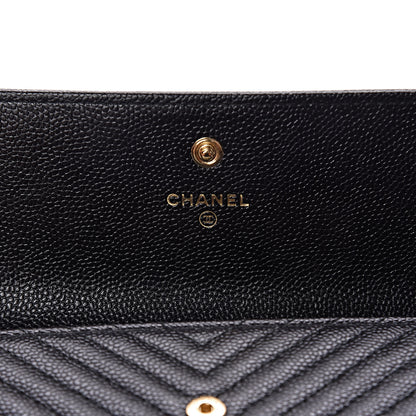 Chanel Caviar Chevron Quilted Boy Flap Wallet Black 6 of 8