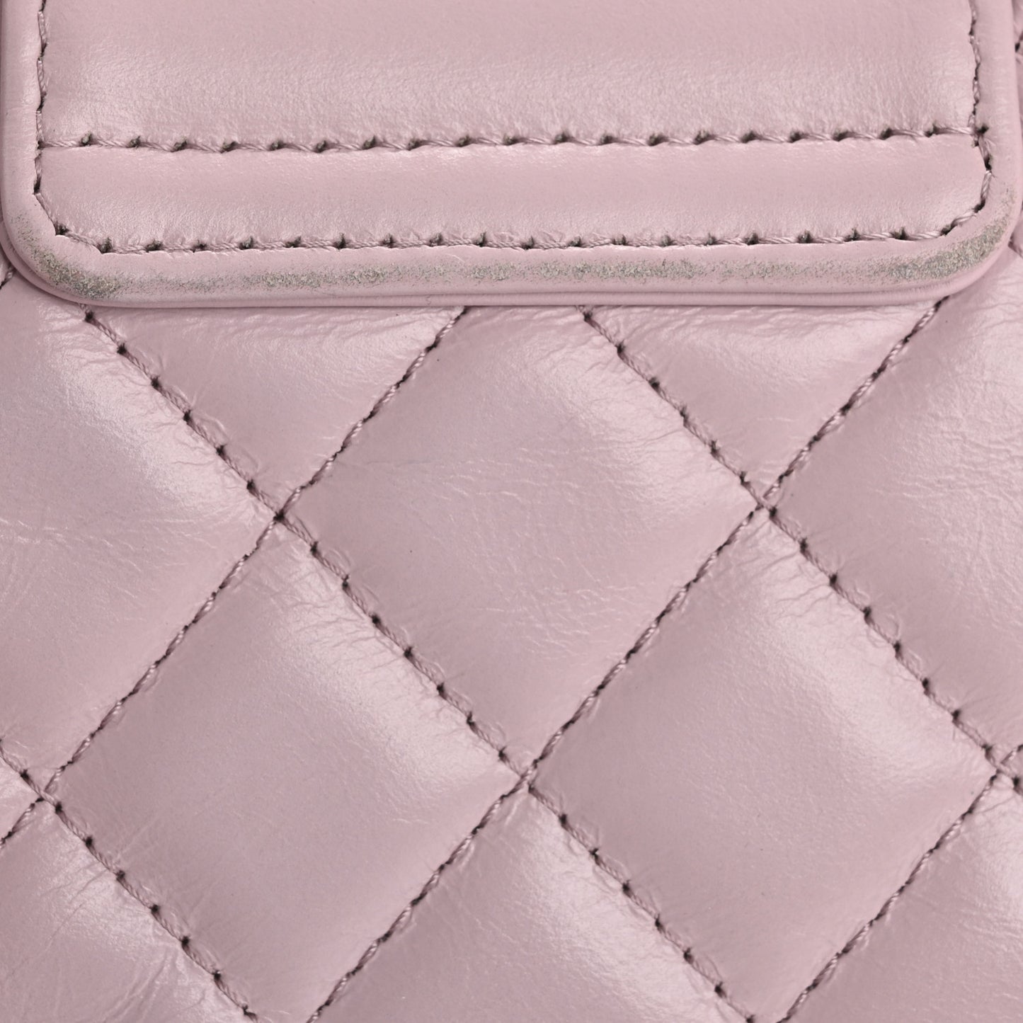 Shiny Aged Calfskin Quilted Mini Nano Kelly Shopper Light Pink