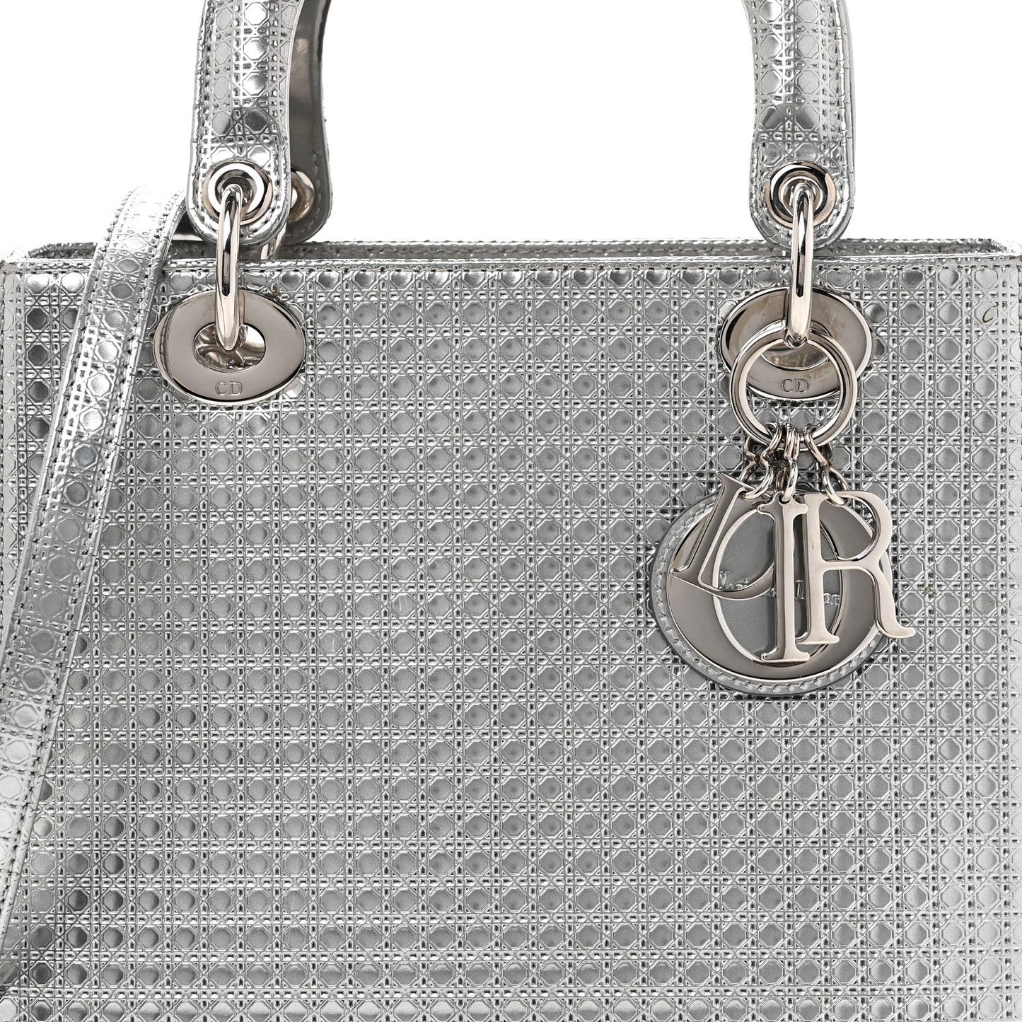 Metallic Patent Micro-Cannage Medium Lady Dior Silver